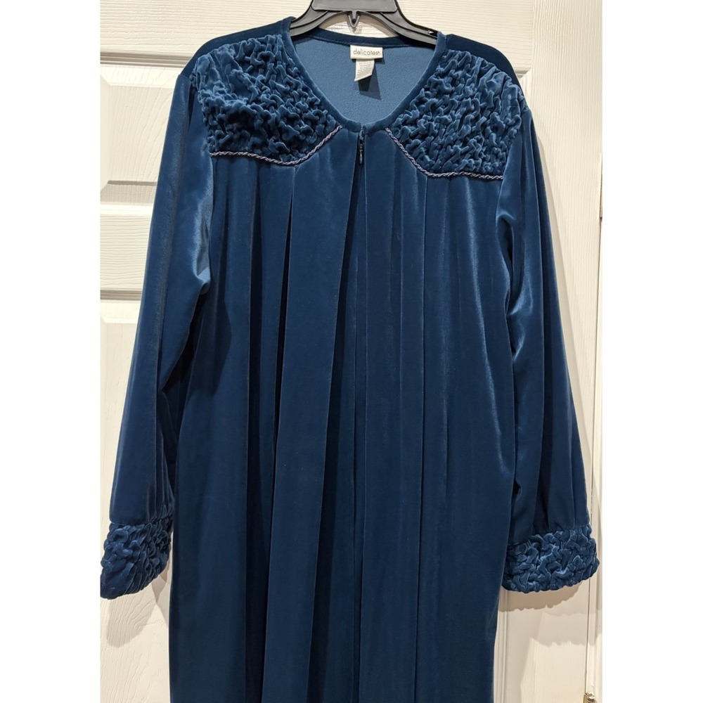 Vintage Delicates Velour Robe Women's Size XL Turquoise Textured Housecoat - Picture 4 of 12